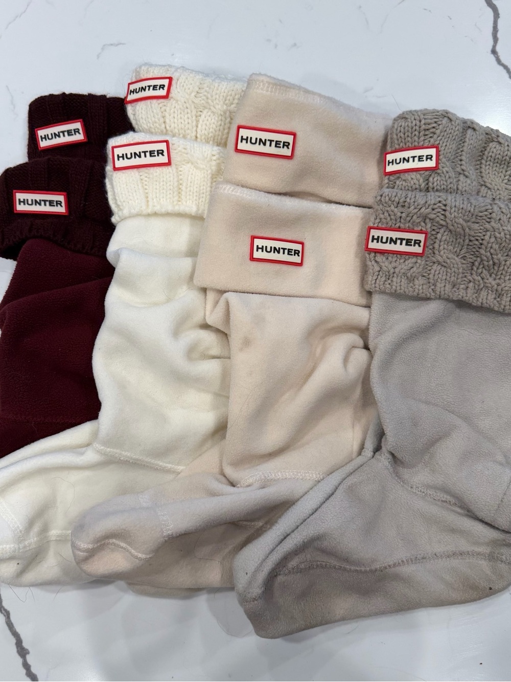Hunter Ladies Fleece-Lined Wellington Socks — Burgundy, Cream, Tan, Gray